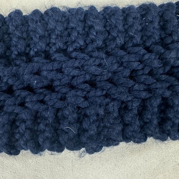 Handmade Navy Blue Knit Scarf For Adults - Cozy Winter Accessory - Picture 4 of 4